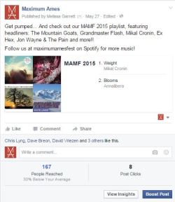 I used the Maximum Ames and Iowa Music Store social media accounts to promote the new playlist and invited people to follow Maximum Ames on Spotify.