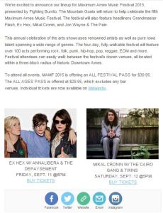 This is the second part of the press release I wrote for the Maximum Ames Music Festival Line-up release.